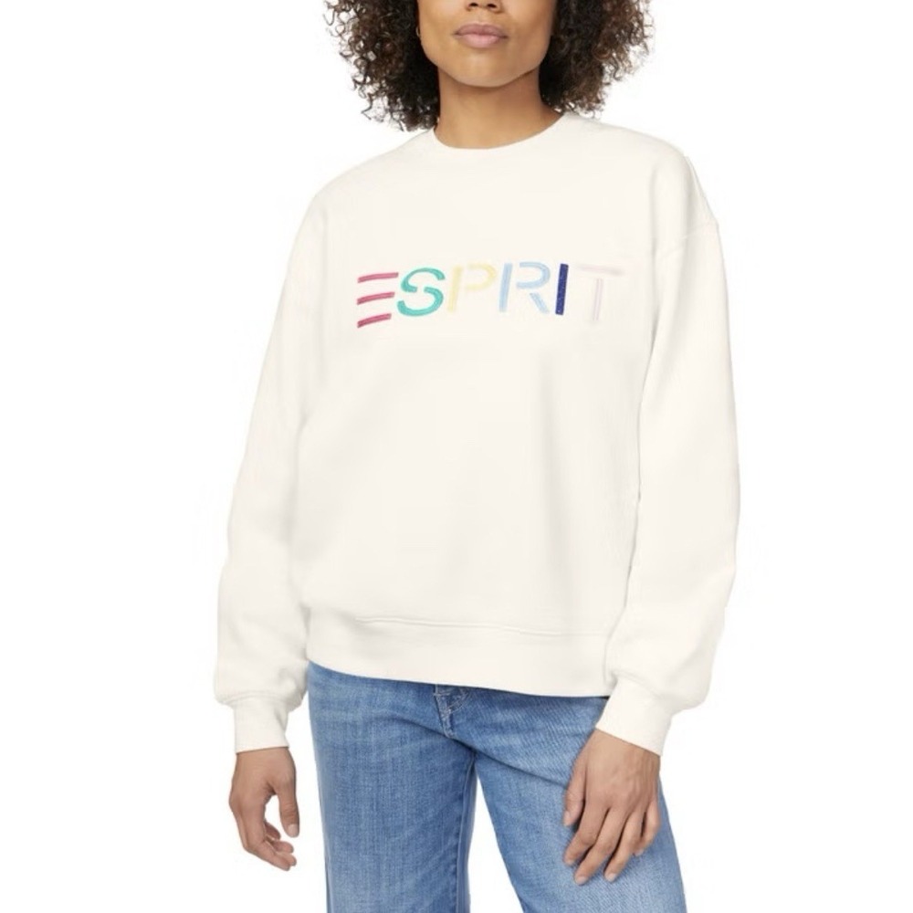 Esprit LARGE Women's Logo Crewneck Sweatshirt CREAM White Costco Retro Viral NWT - Picture 2 of 3